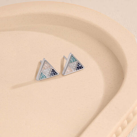 Playful Mosaic Silver Stud Earrings
