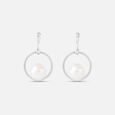 Radiant Pearl Silver Hoop Earrings,,hi-res view 3