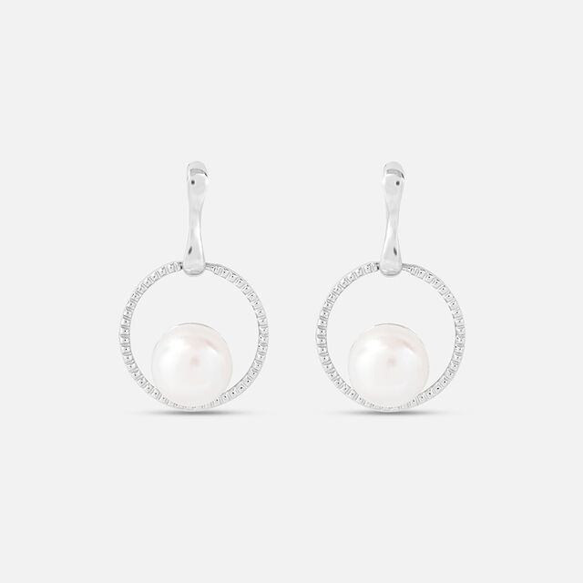 Radiant Pearl Silver Hoop Earrings,,hi-res image number null