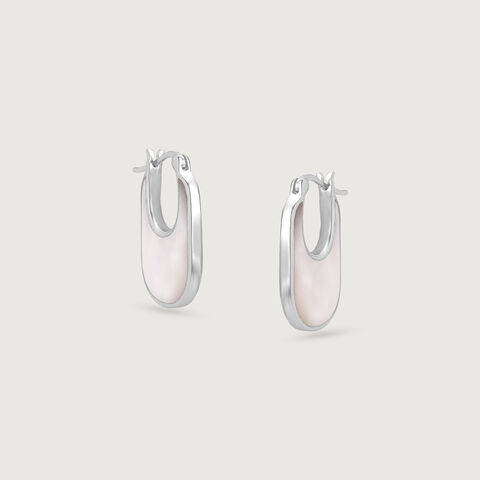 Soft Contemporary Mother of Pearl Silver Hoop Earrings