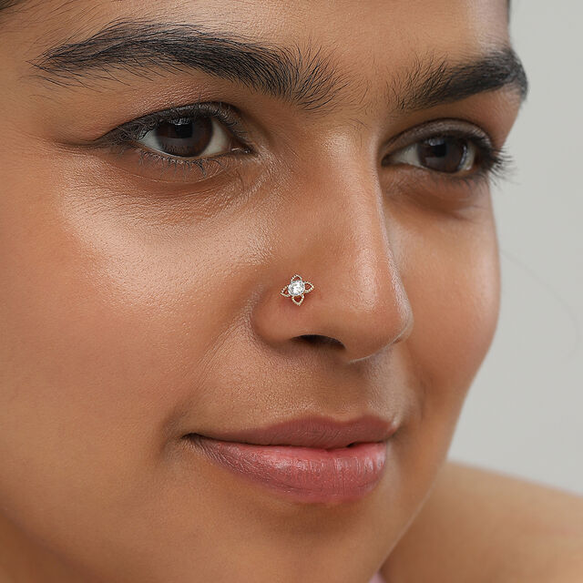 Floral Dream Gold and Diamond Nose Pin,,hi-res image number null