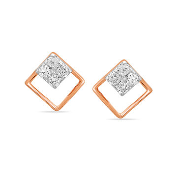 14 KT Rose Gold Fine Geometric Diamond Stud Earrings