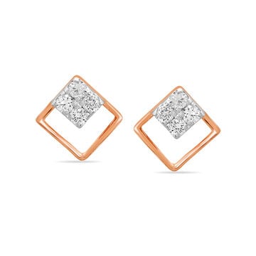 14KT Rose Gold Fine Geometric Diamond Stud Earrings