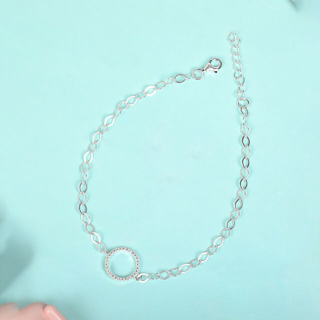 Glimmer Halo Single Silver Anklet,,hi-res image number null