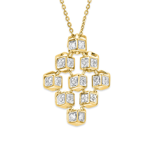 14 KT Yellow Gold Cubic Pendant With Chain,,hi-res view 2