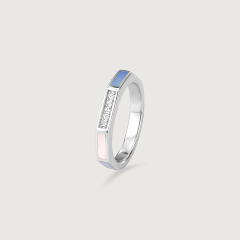 Playful Geometric Opal Silver Ring