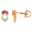 Leaf Pattern Ruby and Diamond Stud Earrings,,hi-res view 2