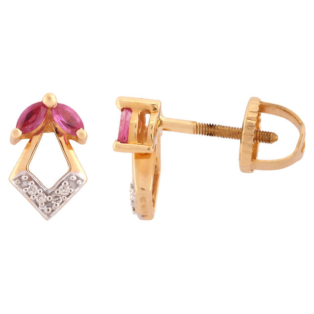 Leaf Pattern Ruby and Diamond Stud Earrings,,hi-res view 2