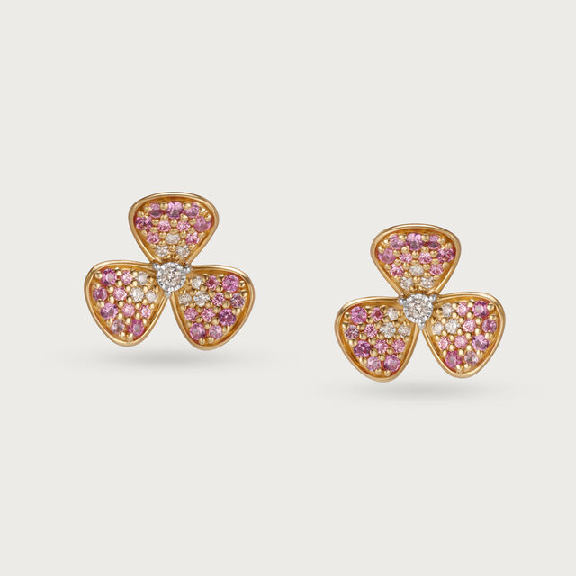14KT Yellow Gold Floral Elegance Diamond Earrings,,hi-res image number null