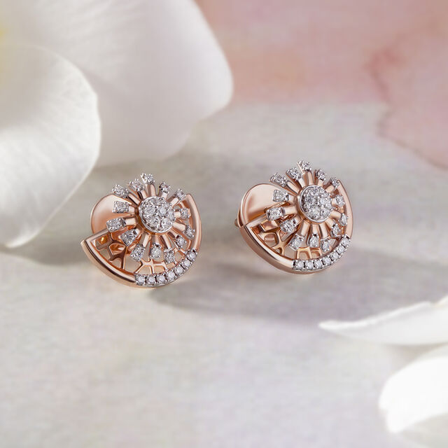 Dazzling Fan Gold & Diamond Stud Earrings,,hi-res image number null