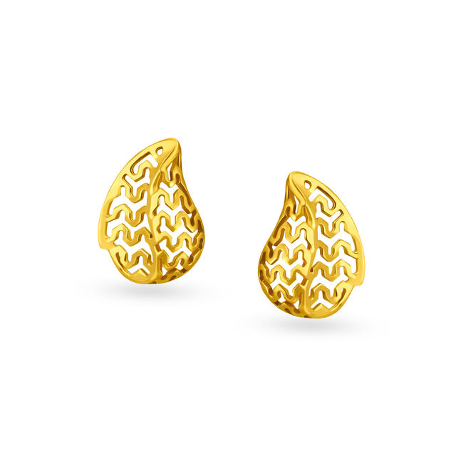 14KT Yellow Gold Stud Earrings With Leaf Design And Openwork,,hi-res image number null