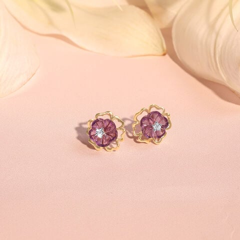 Floral Finesse Amethyst & Diamond Stud Earrings