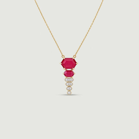 Dramatic Red Lariat Gold Necklace