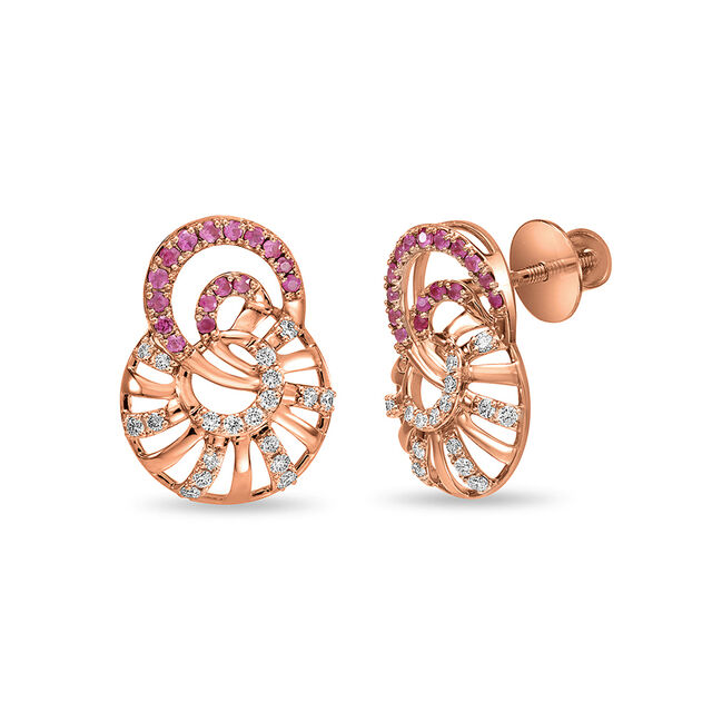 14 KT Rose Gold Circle Diamond Stud Earrings,,hi-res view 2