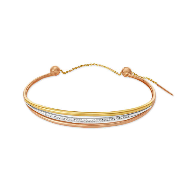 14KT Yellow White and Rose Gold Bangle with Diamond,,hi-res view 1