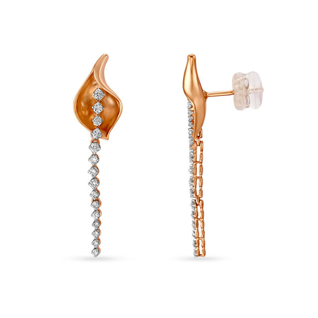 14KT Rose Gold Diamond Leaf Earrings,,hi-res view 1