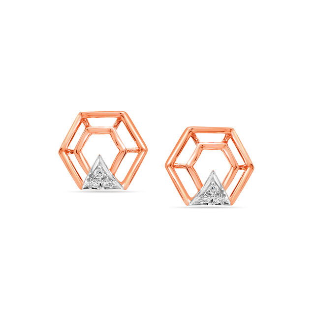 14KT Rose Gold Duo Hexagonal Dazzling Diamond Stud Earring,,hi-res image number null