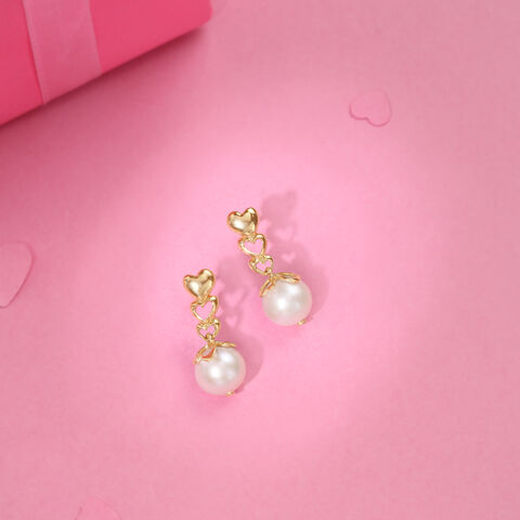 Glowing Hearts Pearl & Gold Drop Earrings