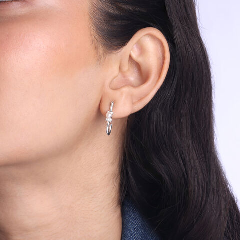 Pearl Loop Silver Hoop Earrings
