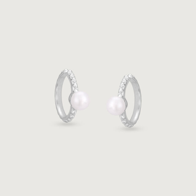 Scallop Glow Silver Hoop Earrings,,hi-res image number null