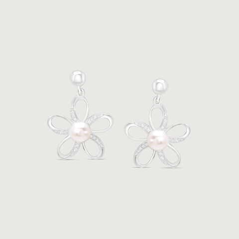 Pearl Bloom Silver Drop Earrings