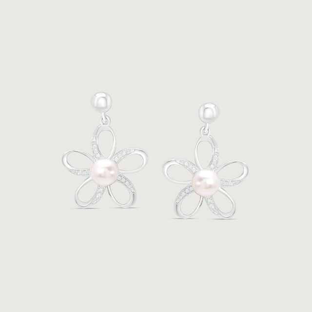 Pearl Bloom Silver Drop Earrings,,hi-res image number null
