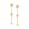 14KT Yellow Gold Diamond Drop Earrings With Floral Design,,hi-res view 1