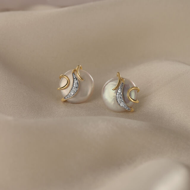 Lustrous Swirl 14 Kt Gold & Pearl Stud Earrings,,hi-res image number null