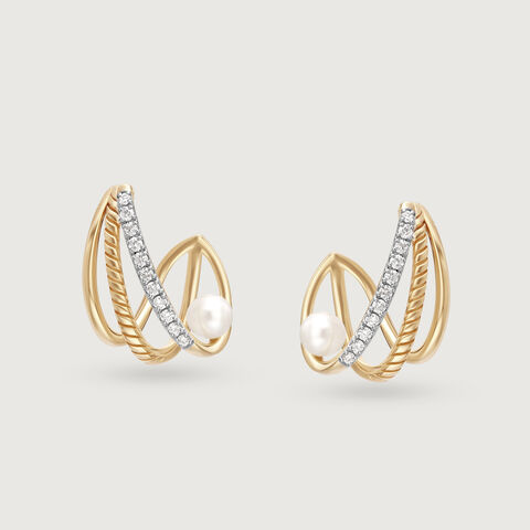 Pearl Planets in Orbit 14KT Hoop Earring