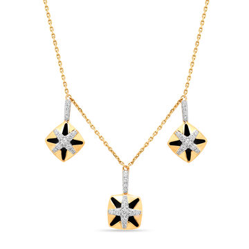 18KT Yellow Gold Geometric Sparkle Diamond Necklace