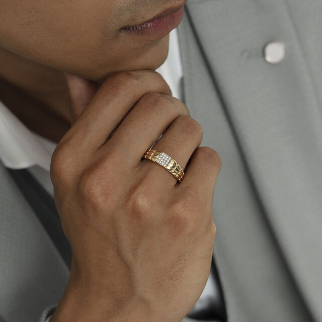 Gridlock Drip Gold & Diamond Finger Ring for Men,,hi-res image number null