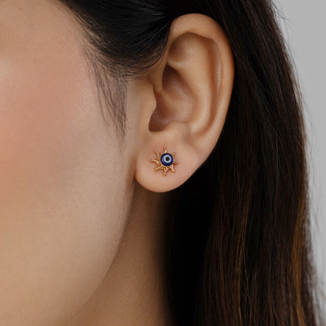 Sunburst Evil Eye Gold Stud Earrings,,hi-res image number null