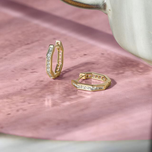 Sleek Luxe Gold & Diamond Hoop Earrings,,hi-res image number null