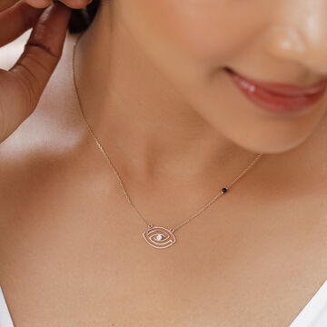 14 KT Yellow Gold Labyrinth Evil Eye Necklace