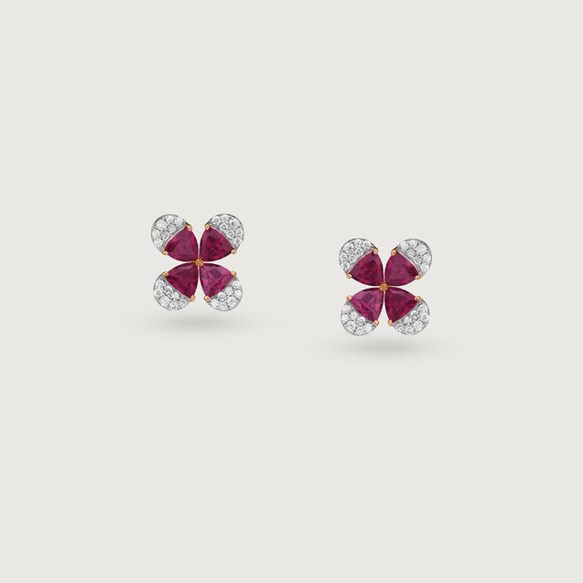 Trillion Sparkle Gold & Garnet Stud Earrings,,hi-res image number null