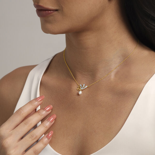 Lotus Bloom Pearl and Diamond Necklace,,hi-res image number null