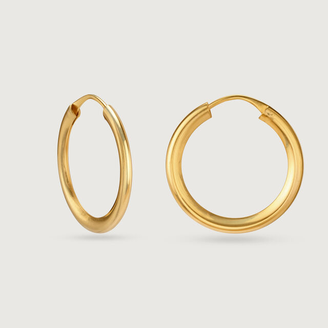 22KT Yellow Gold Charming Minimal Hoop Earrings,,hi-res view 4