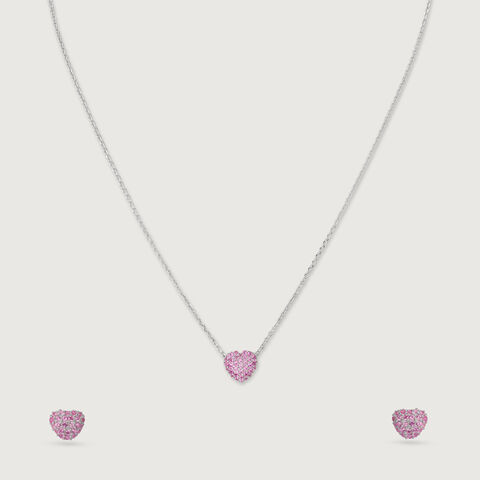Cheeky Heart Silver Earrings and Necklace Set