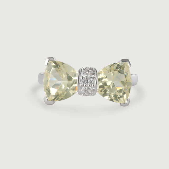 Green Gold Bow-Accentuated Silver Finger Ring,,hi-res image number null