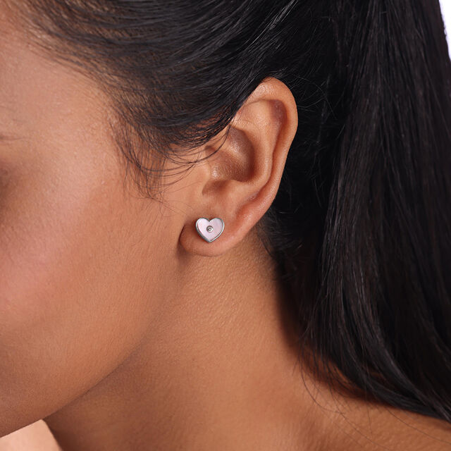 Mother of Pearl Heart Silver Stud Earrings,,hi-res image number null