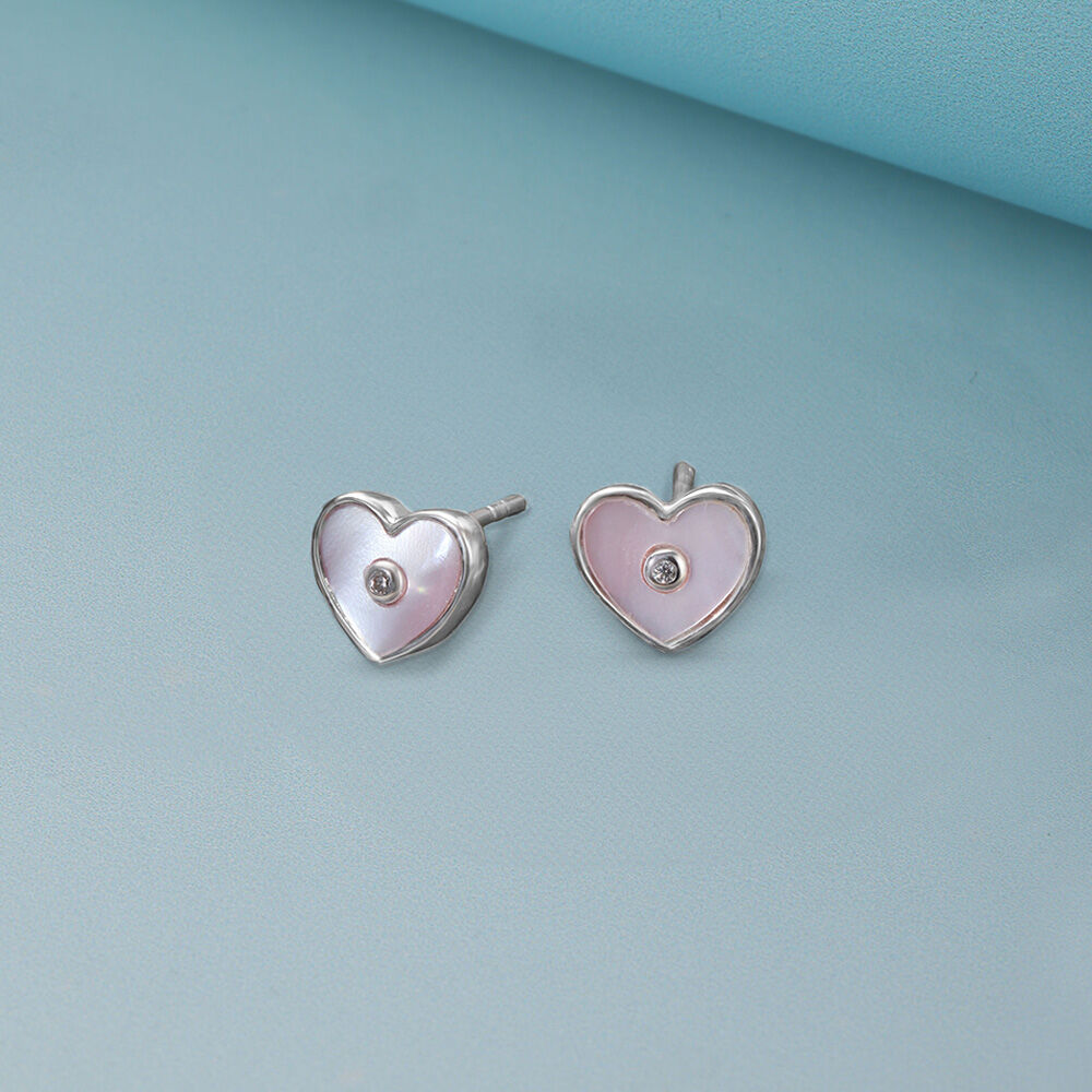 Buy Mother of Pearl Heart Silver Stud Earrings Online | Mia