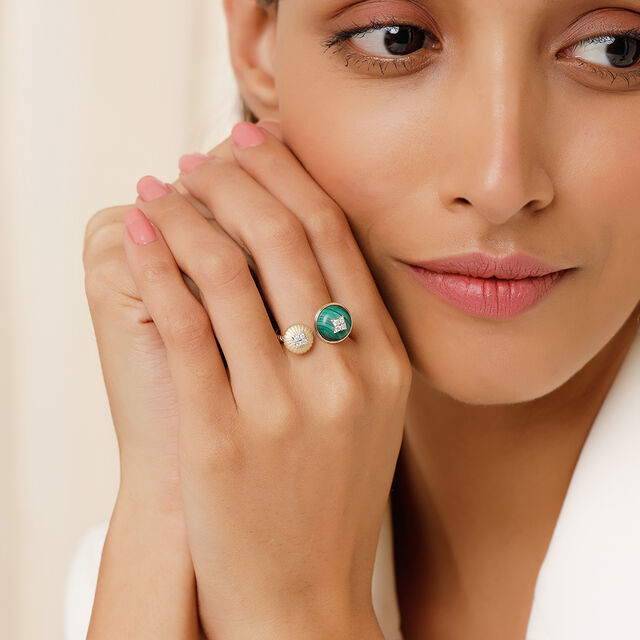 14KT Green Goddess Diamond and Malachite Ring,,hi-res view 2