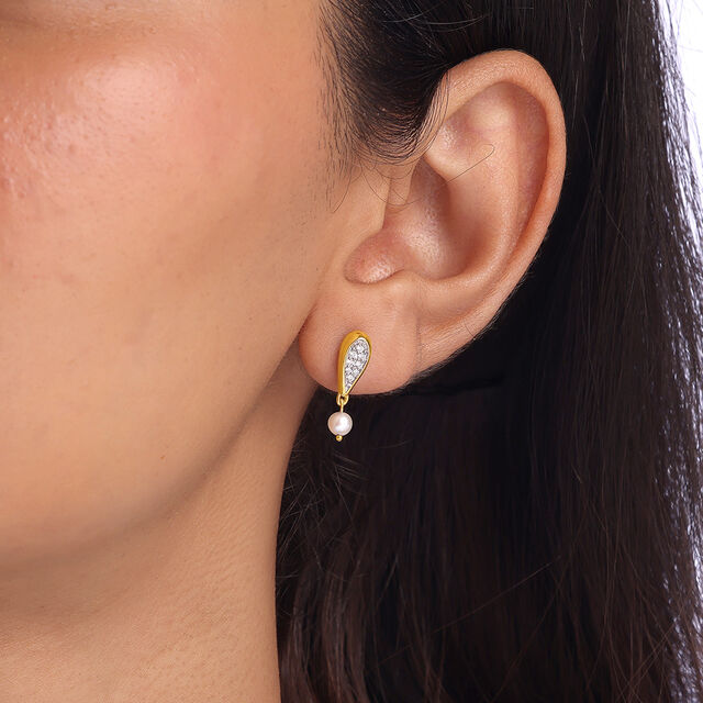 Glimmering Teardrop Gold & Diamond Drop Earrings,,hi-res image number null