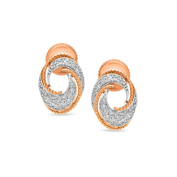 18KT Rose Gold Oval Swirl Diamond Stud Earrings