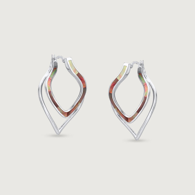 Mother of Pearl Swirl Silver Hoop Earrings,,hi-res image number null
