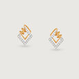 Twisted Square Gold & Diamond Stud Earrings,,hi-res view 3