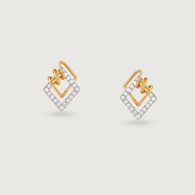 Twisted Square Gold & Diamond Stud Earrings,,hi-res image number null