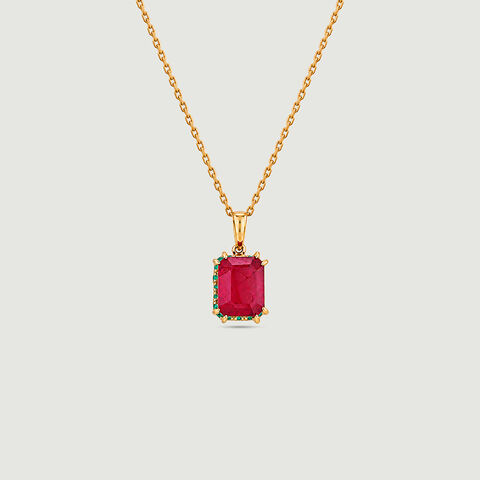 Bold Framed Onyx and Ruby Pendant