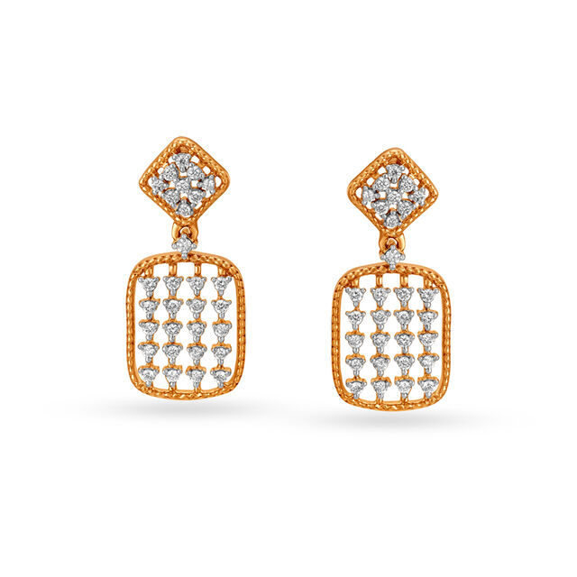 Intricate 18KT Rose Gold & Diamond Drop Earrings,,hi-res view 2