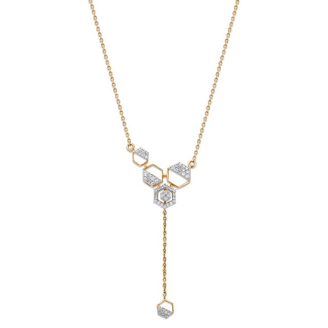 14KT Yellow Gold Classic Hexagon Sparkle Diamond Necklace,,hi-res image number null